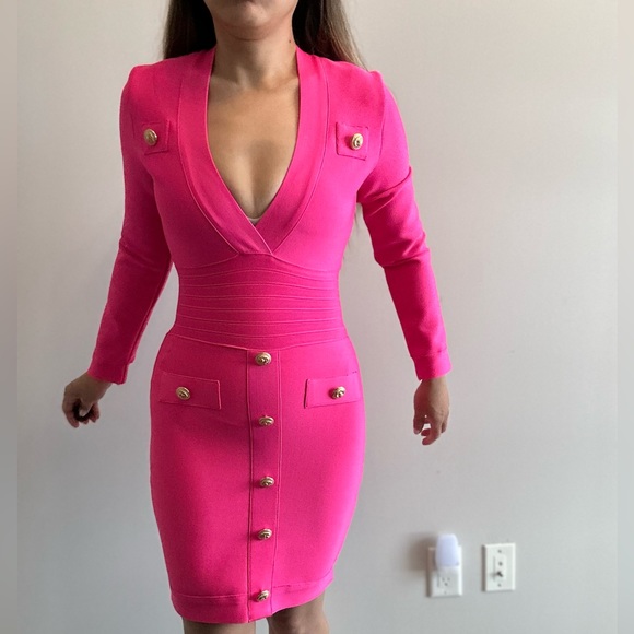 Tight body hugging hot pink midi dress - Picture 4 of 6